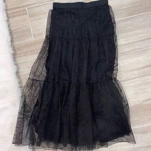 New tags Akris punto black Sashiko Flower Embroidered Tulle Maxi Skirt